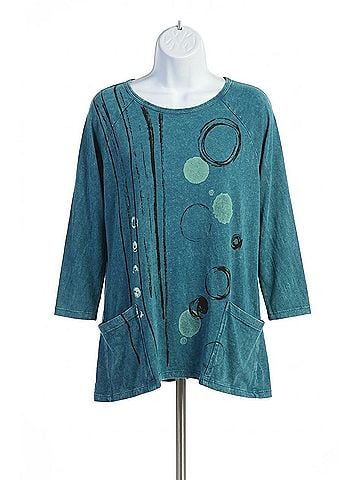 Jess & Jane Lollipop Mineral Washed Patch Pocket Cotton Top in Lollipop Cypress (view 1)