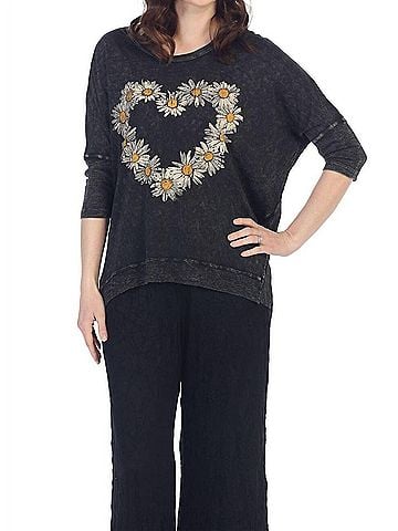 Jess & Jane Amour Mineral Washed Cotton Dolman Sleeve Top in Black (view 2)