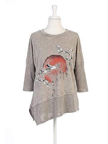 Jess & Jane Thousand Miles Mineral Washed Dolman Sleeve Cotton Top - Plus in Taupe (view 1)