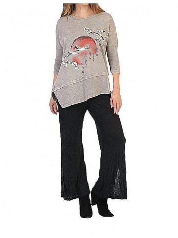 Jess & Jane Thousand Miles Mineral Washed Dolman Sleeve Cotton Top - Plus in Taupe (view 2)