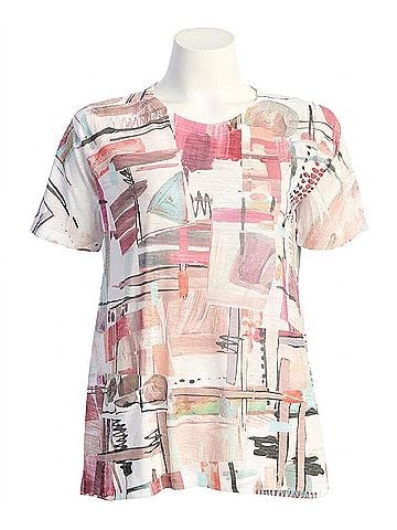 Jess & Jane Women's Villa Patch Pocket Burnout Top in Multi (view 1)