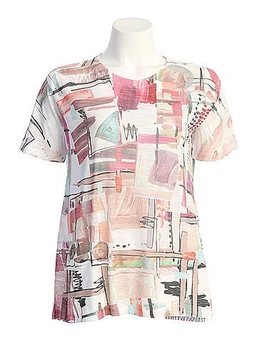 Jess & Jane Women's Villa Patch Pocket Burnout Top in Multi (view 2)