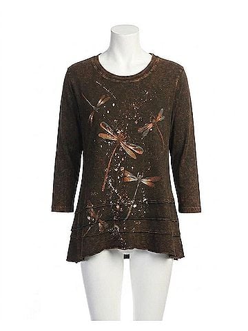 Jess & Jane Fairy Duet Mineral Washed Cotton Layered Top in Brown (view 1)