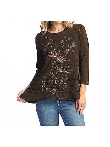Jess & Jane Fairy Duet Mineral Washed Cotton Layered Top in Brown (view 2)