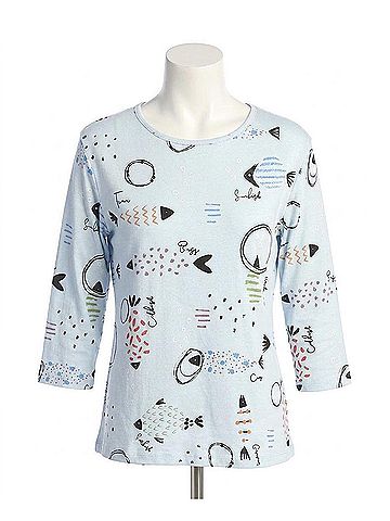 Jess & Jane Bahamas Printed Cotton Top in Light Blue (view 1)