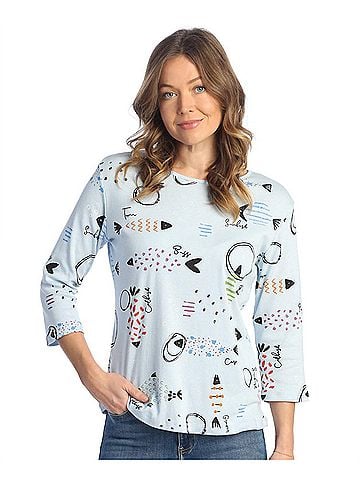 Jess & Jane Bahamas Printed Cotton Top in Light Blue (view 2)