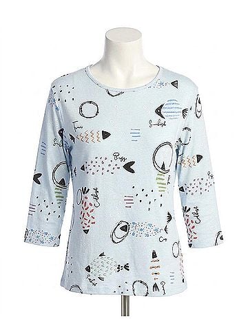 Jess & Jane Bahamas Printed Cotton Top in Light Blue (view 1)