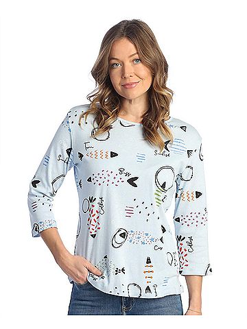 Jess & Jane Bahamas Printed Cotton Top in Light Blue (view 2)