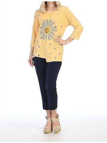 Jess & Jane Happy Days Mineral Washed Ribbed Tunic Top in Wheat (view 2)