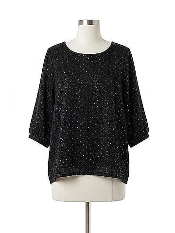 Umgee Satin Rhinestone Embellished Blouse With Puff Sleeves in Black (view 1)