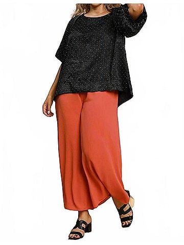 Umgee Satin Rhinestone Embellished Blouse With Puff Sleeves in Black (view 2)