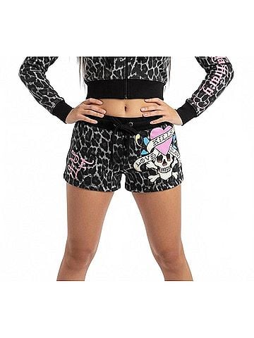 Ed Hardy Love Kills Slowly Pink Skull Zip Front Hoodie in Black Leopard (view 2)
