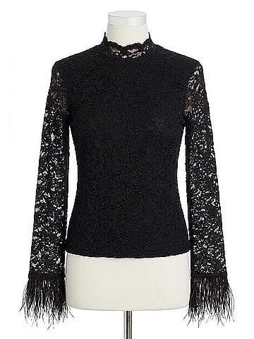 Aqua Feather Lace Long Sleeve Top in Black (view 1)