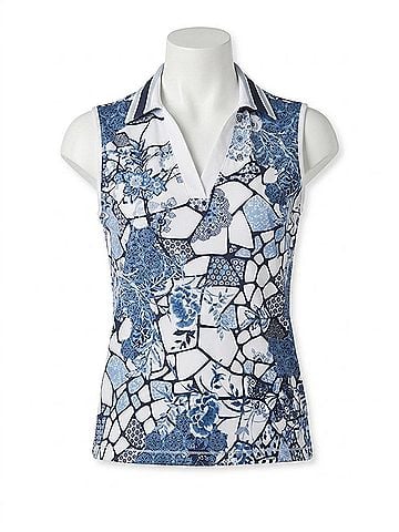 Johnny Was Bee Active Basic Polo Tank Top in Moonlight Glass (view 1)