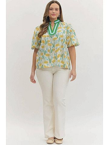Entro Blooming Garden Contrast Trim Top - Plus in Multi (view 2)