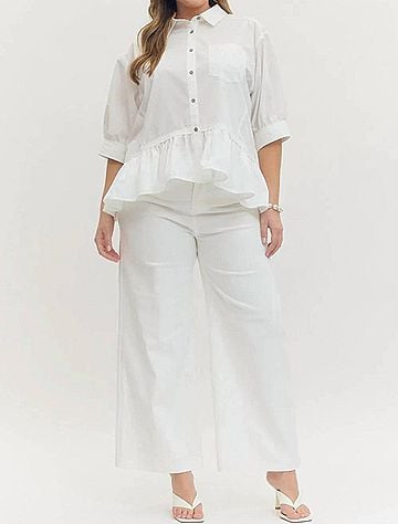 Entro Chic Ruffle Hem Button-Up Blouse - Plus in White (view 2)