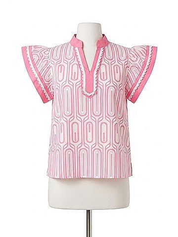 Entro Pop Scallop Trim Statement Top - Plus in Pink (view 1)