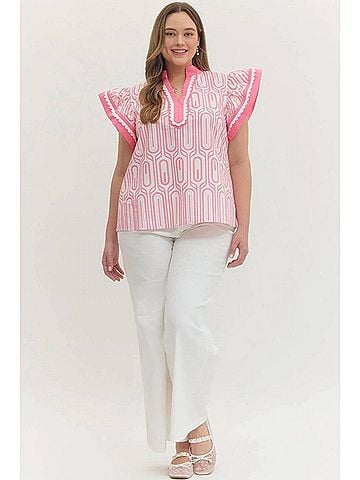 Entro Pop Scallop Trim Statement Top - Plus in Pink (view 2)