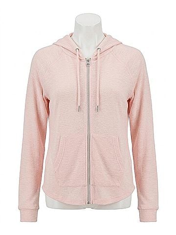 Calvin Klein Women's Performance Rouched-Sleeve Zip Hoodie in Cloud Pink (view 1)