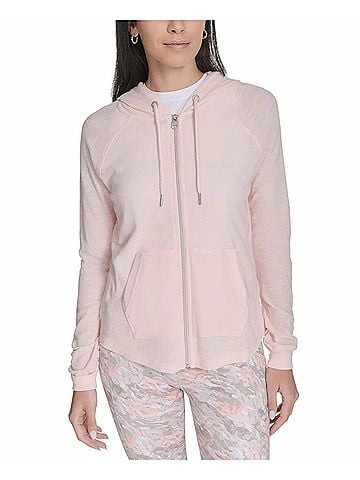 Calvin Klein Women's Performance Rouched-Sleeve Zip Hoodie in Cloud Pink (view 2)