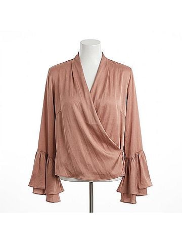 Fate Crossover V-Neck Ruffle Cuff Blouse in Blush (view 1)