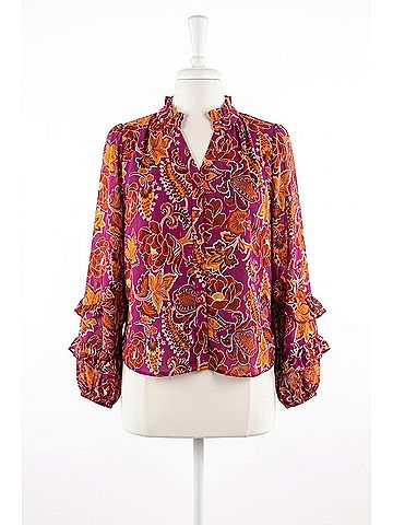 Fate Print With Lurex Chiffon Ruffle Detail Blouse in Sangria Multi (view 1)