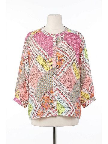 Fate Good Vibes Patchwork Print Curvy Top in Pink (view 1)
