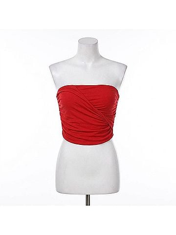 Ganni Marl Mesh Draped Bandeau Top in Goji Berry (view 1)