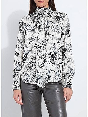 Lyssé Onyx Embellished Scarf Neck Blouse in Winter Orchid (view 2)