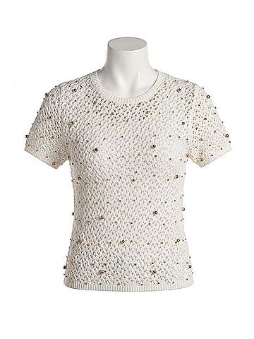 Frank Lyman Design Gracelyn Jewel Embellished Pullover Top in Off-White Gold (view 1)