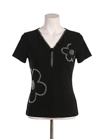 Frank Lyman Design Susette Short Sleeve Sequin Floral Top in Black (view 1)