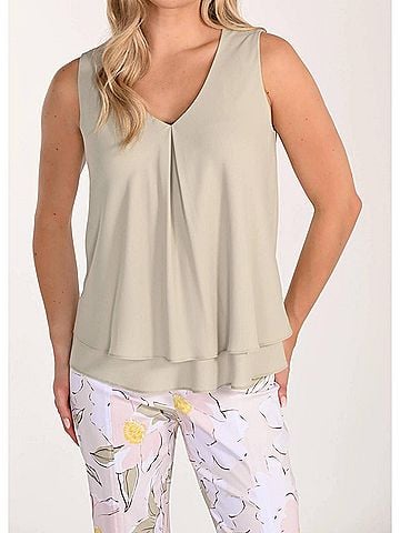 Frank Lyman Design Tirian Tiered V-Neck Tank Top in Pistachio (view 2)