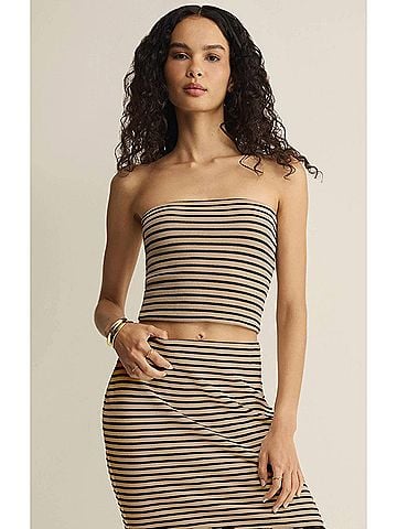 Z Supply Caffari Stripe Tube Top in Putty (view 2)