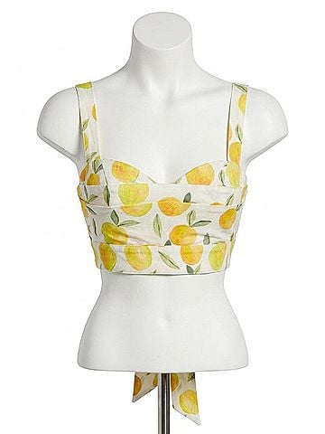 Astr Myria Tie-Strap Cropped Bustier Top in Lemon Print (view 1)