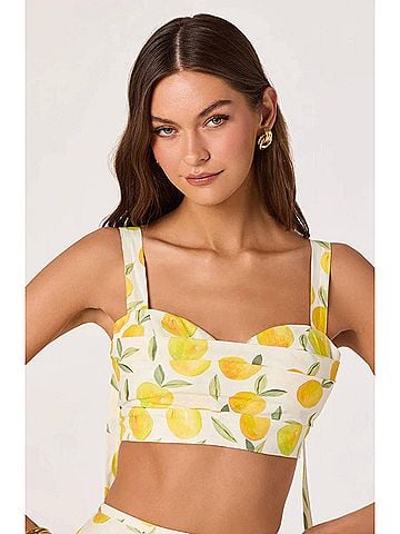 Astr Myria Tie-Strap Cropped Bustier Top in Lemon Print (view 2)