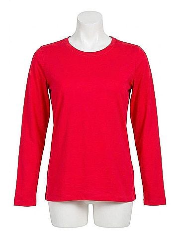 Zenana Cotton Crewneck Long Sleeve Tee in Ruby (view 1)