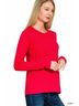 Zenana Solid Red Cotton Crewneck Long Sleeve Tee in Ruby Size XL - photo 2