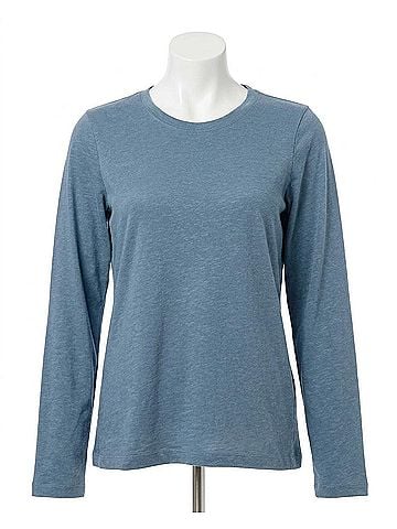 Zenana Cotton Crewneck Long Sleeve Tee in Dusty Blue (view 1)
