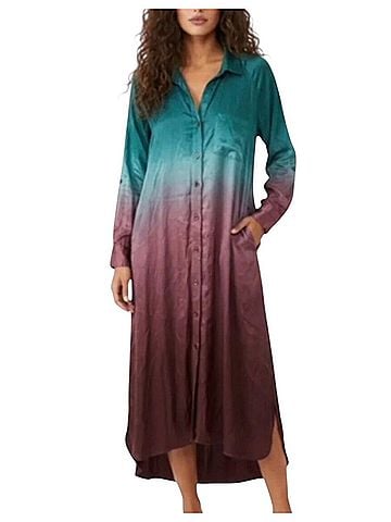 Young Fabulous & Broke Ombré Teal to Burgundy Midi Casual Dress (view 1)
