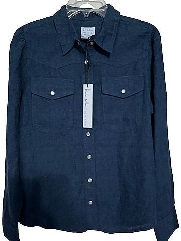 Nicole Miller 100% linen western style shirt Long Sleeve Blouse (view 1)