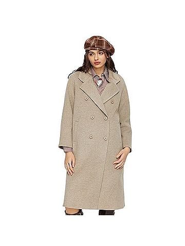 Cider WOOL-LOOK NOTCHED COLLAR DOUBLE BREASTED LONG PREPPY COAT Coat (view 1)