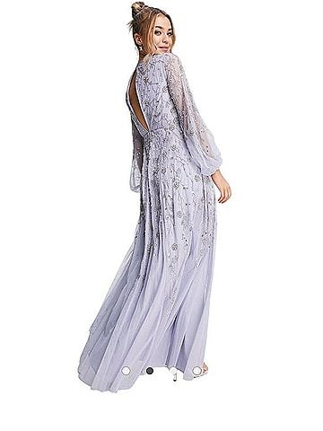 ASOS DESIGN maxi dress with blouson sleeve and delicate floral embellishment Cocktail Dress (view 2)