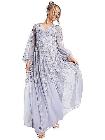 ASOS DESIGN maxi dress with blouson sleeve and delicate floral embellishment Cocktail Dress (view 1)