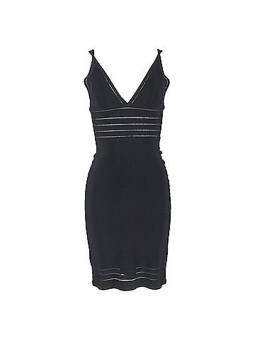 Herve Leger Herve Leger V-Neck Bandage Midi Dress in Black Rayon (view 1)