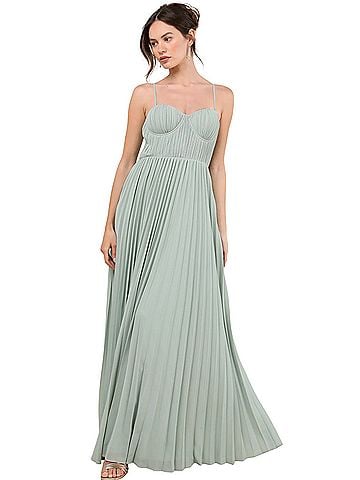 Lulus Admirable Elegance Sage Green Pleated Bustier Maxi Dress Active Dress (view 1)