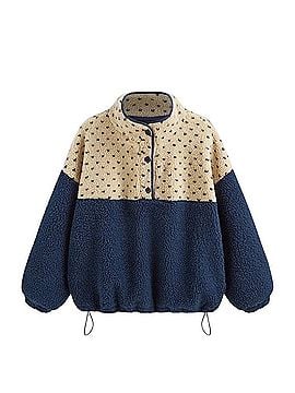 Cider FLEECE STAND COLLAR TWO TONE PATCHY DRAWSTRING OVERSIZED SWEATSHIRT Jacket (view 1)