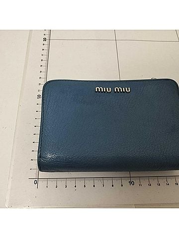 Miu Miu Miu Miu Miu Madras Crystal 5M1225 Blue Leather Women's Studded Ribbon L-shaped (view 2)