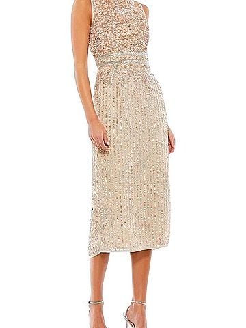 Mac Duggal Mac Duggal 10509 Sleeveless High Neck Sequin Midi Sheath Dress Sz 8 NWT $298 Cocktail Dress (view 1)
