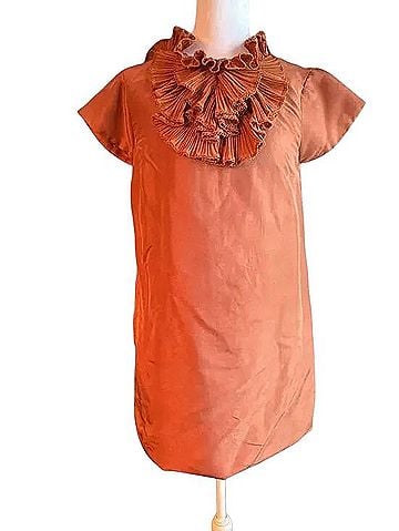 Manoush Ruffle Neck Copper Silk Dress Cocktail Dress (view 1)