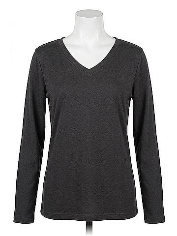 Zenana Cotton V-Neck Long Sleeve Tee in Black (view 1)